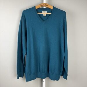 L.L. Bean Sweater Mens XL‎ Teal V-Neck Pullover Cotton Cashmere Long Sleeve